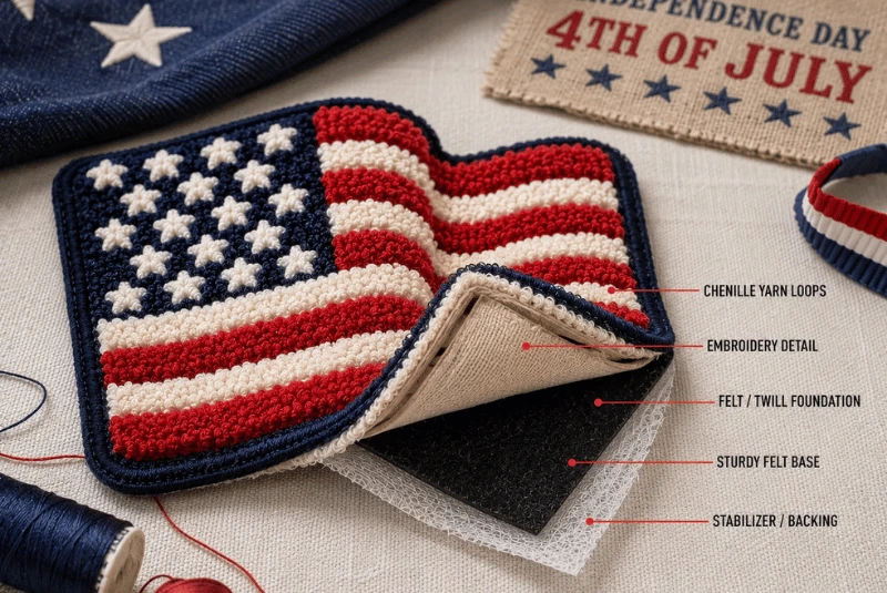 Chenille patch construction layers