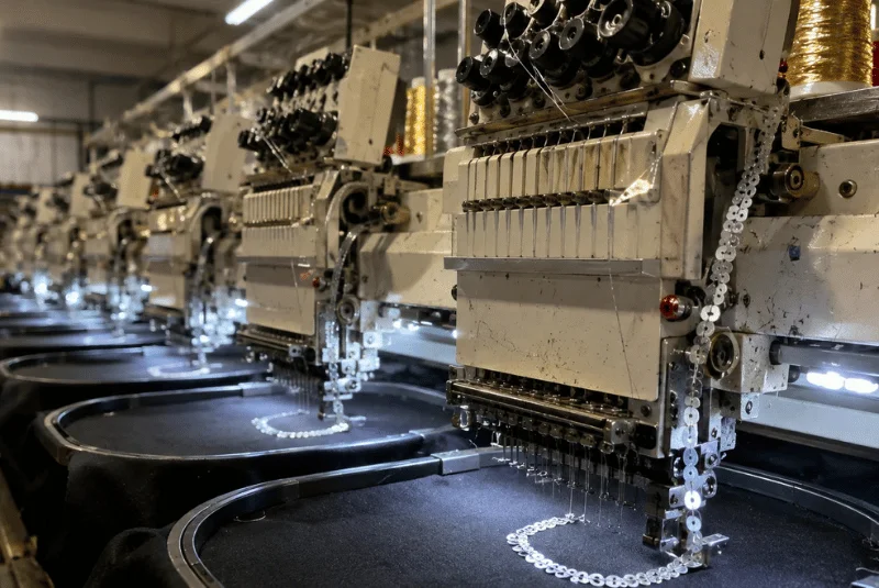 Industrial sequin embroidery production